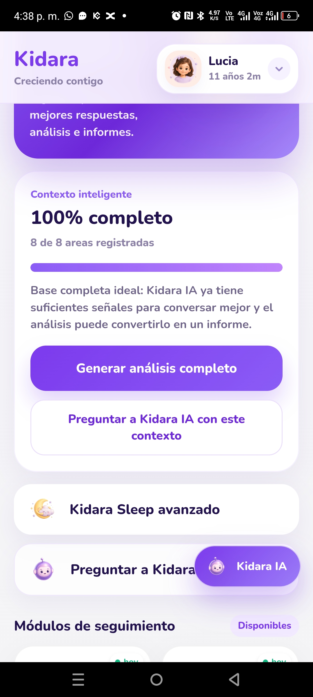 Kidara App - Dashboard principal